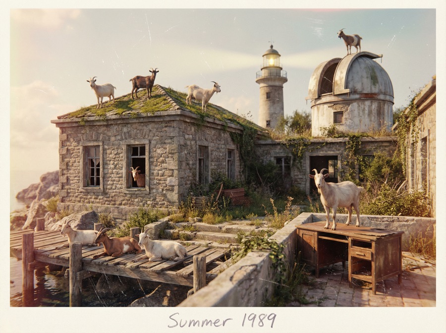 The abandoned research station overrun by goats, Summer 1989